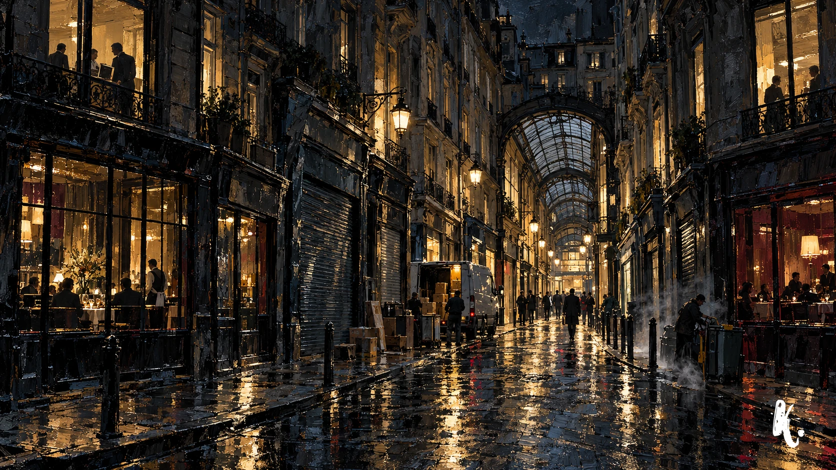 Passages et rues commerçantes du deuxième arrondissement de nuit