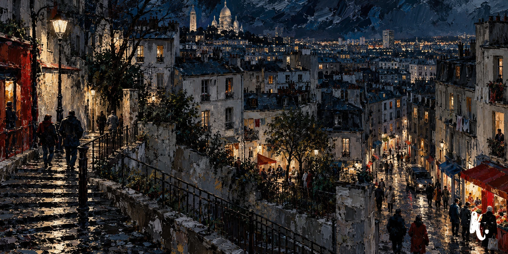 Rues et escaliers habités du dix-huitième arrondissement de nuit