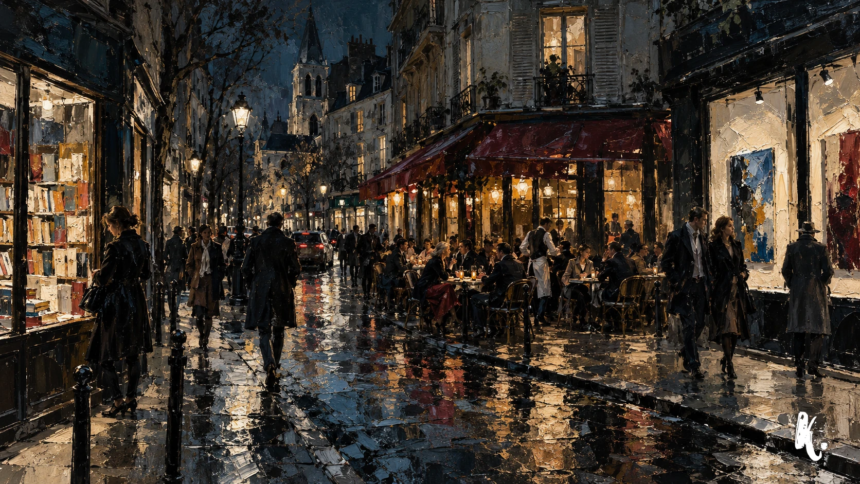 Librairies et cafés du sixième arrondissement de nuit