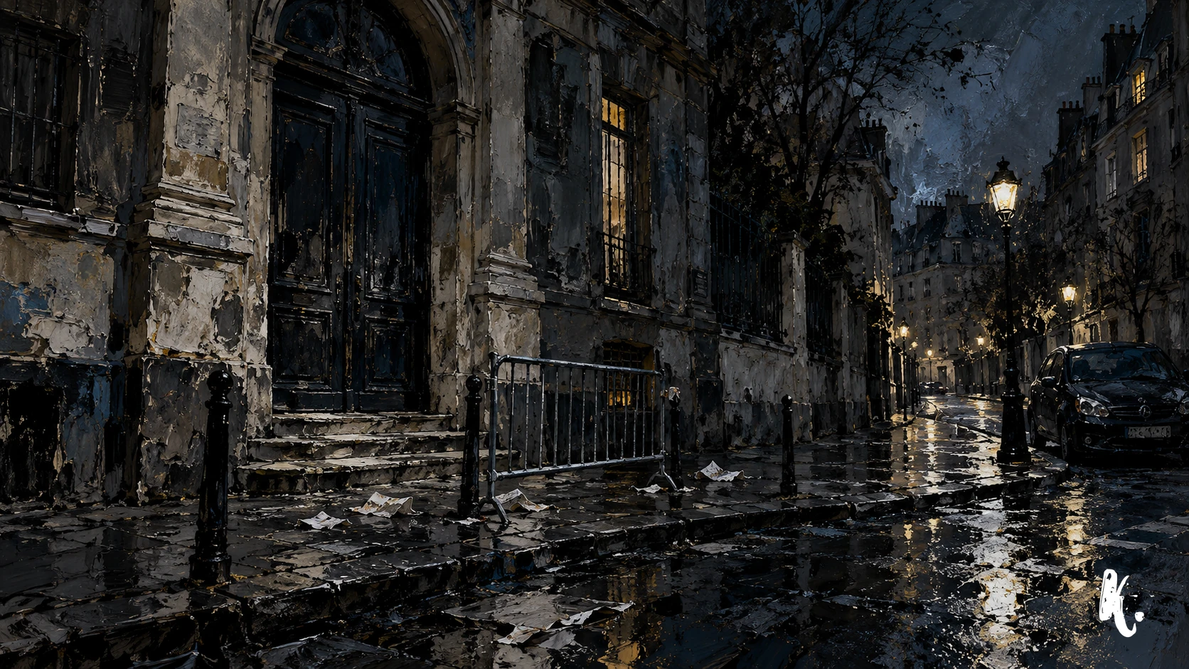 Rue ancienne après un événement nocturne