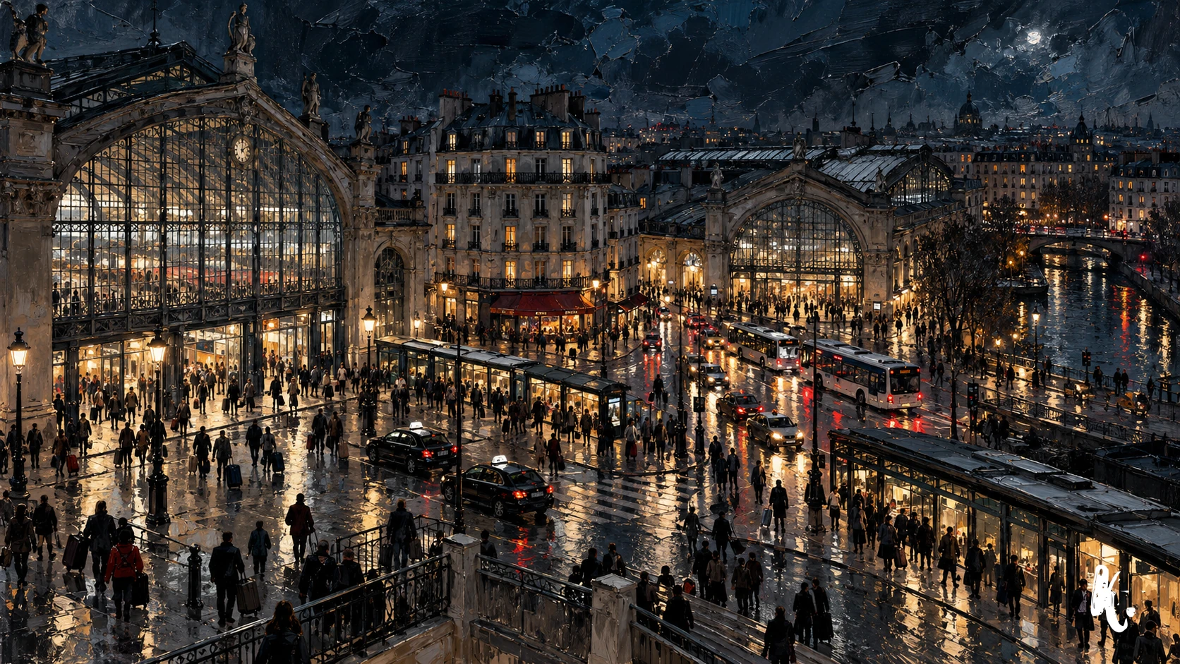 Voyageurs devant les gares du dixième arrondissement la nuit