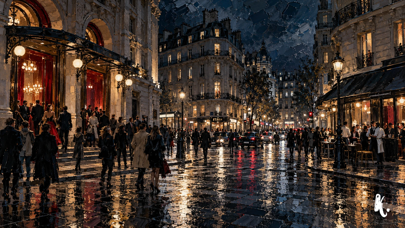 Sortie de spectacle et rues du neuvième arrondissement de nuit