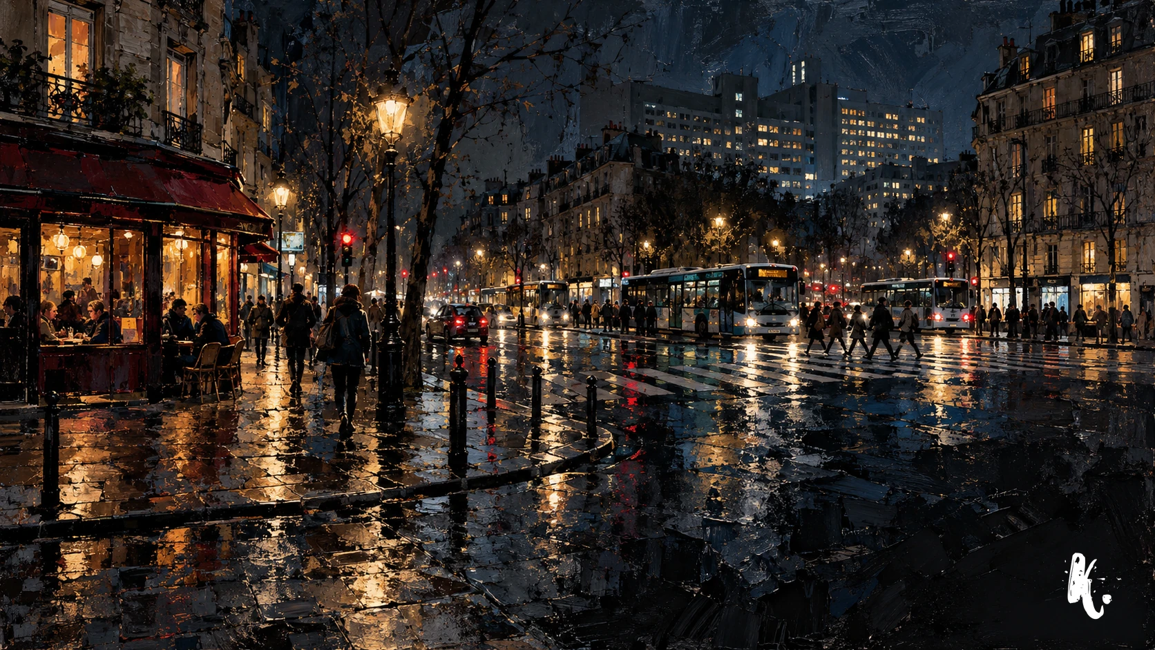 Carrefour habité du quatorzième arrondissement de nuit