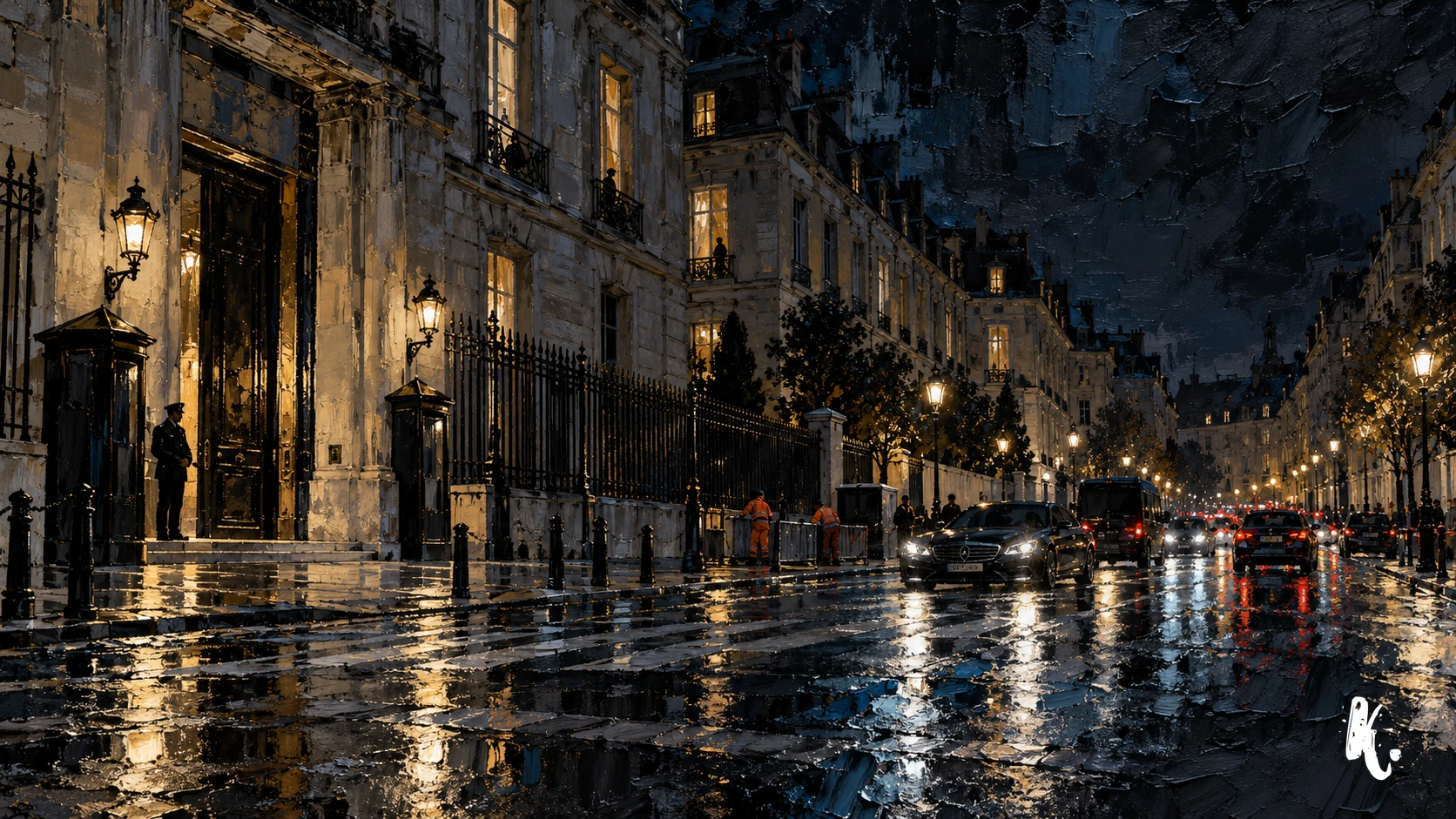 Rue institutionnelle du septième arrondissement de nuit