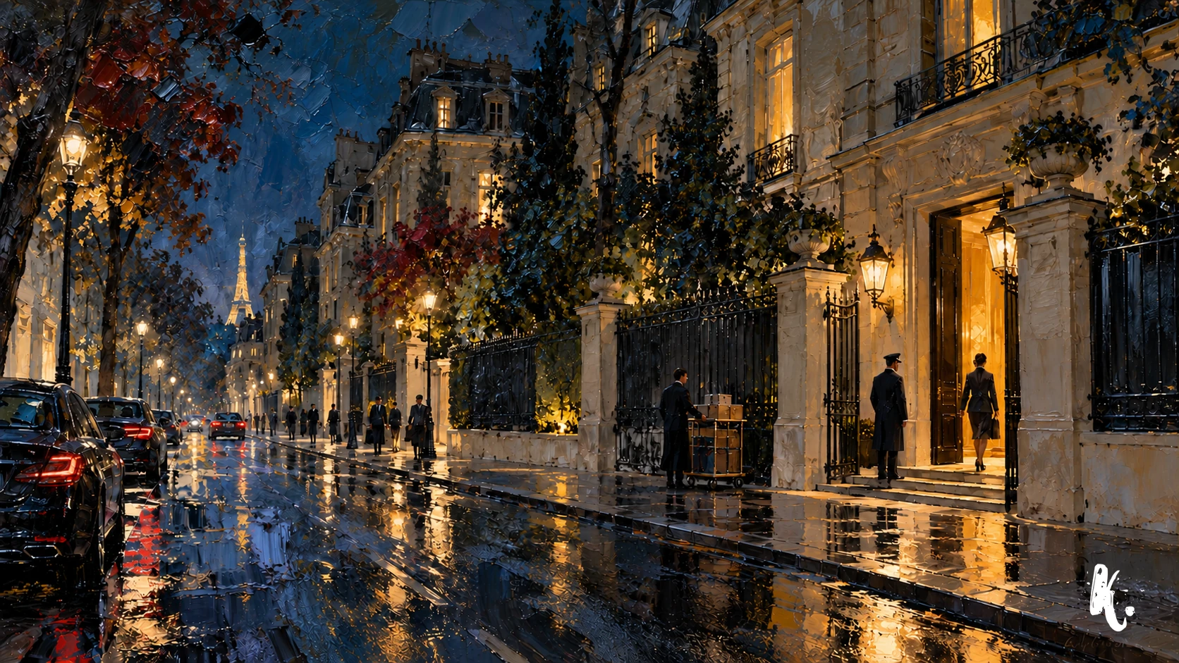 Rue résidentielle du seizième arrondissement de nuit