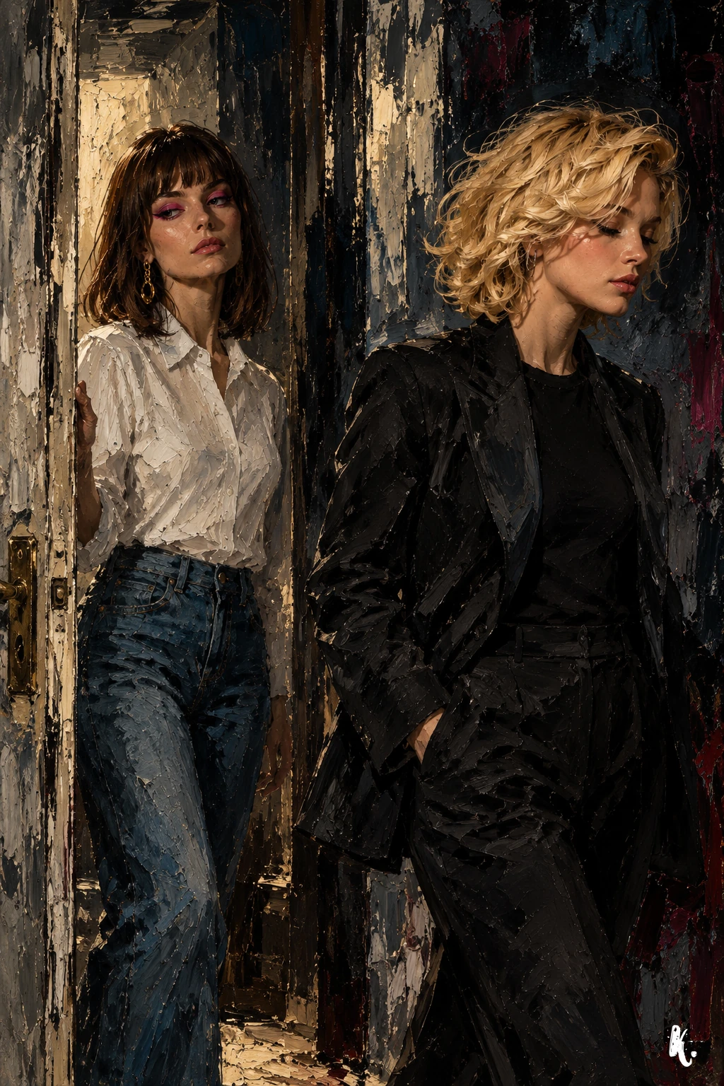 Claudia en chemise blanche et jean laisse Babyface franchir une porte ouverte