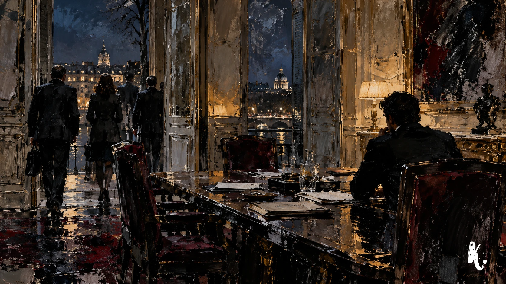 Fin d'une audience dans un salon parisien