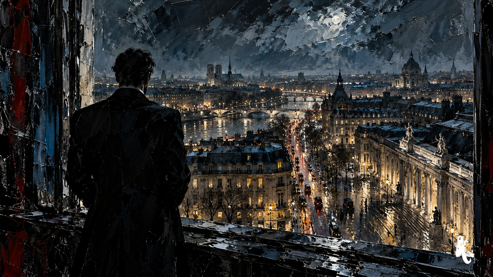 Silhouette observant Paris de nuit