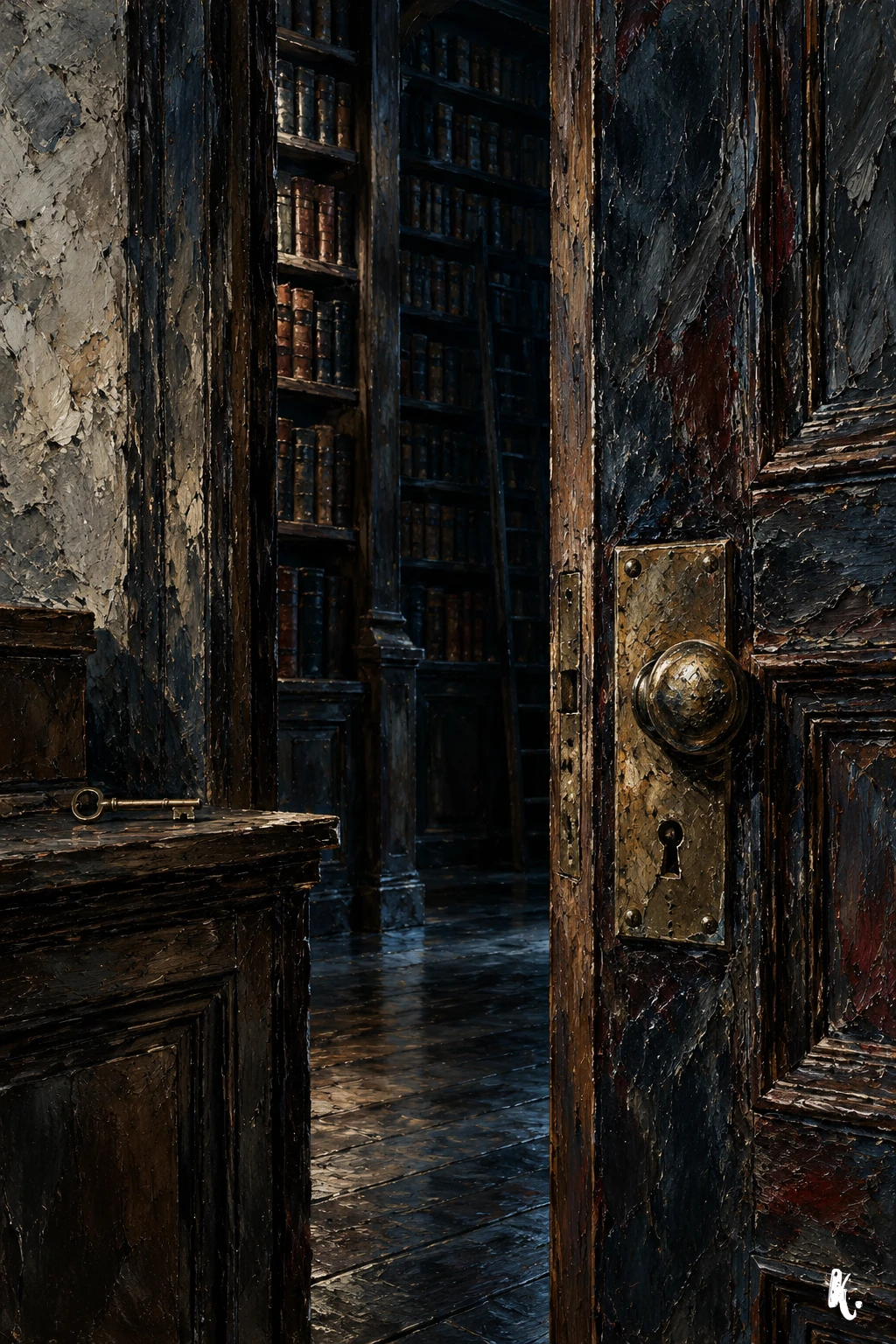 Une porte de bibliothèque et une serrure ancienne