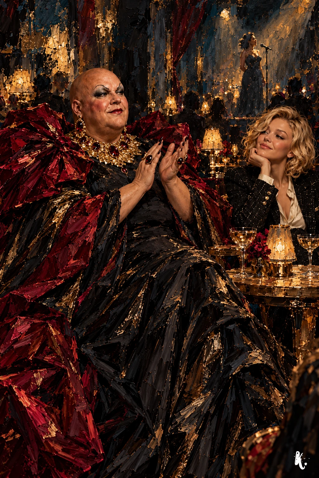 Freesia applaudit depuis un fauteuil de cabaret, Babyface à ses côtés