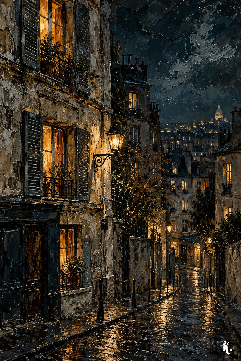 Une façade de Belleville et des fenêtres éclairées dans la nuit