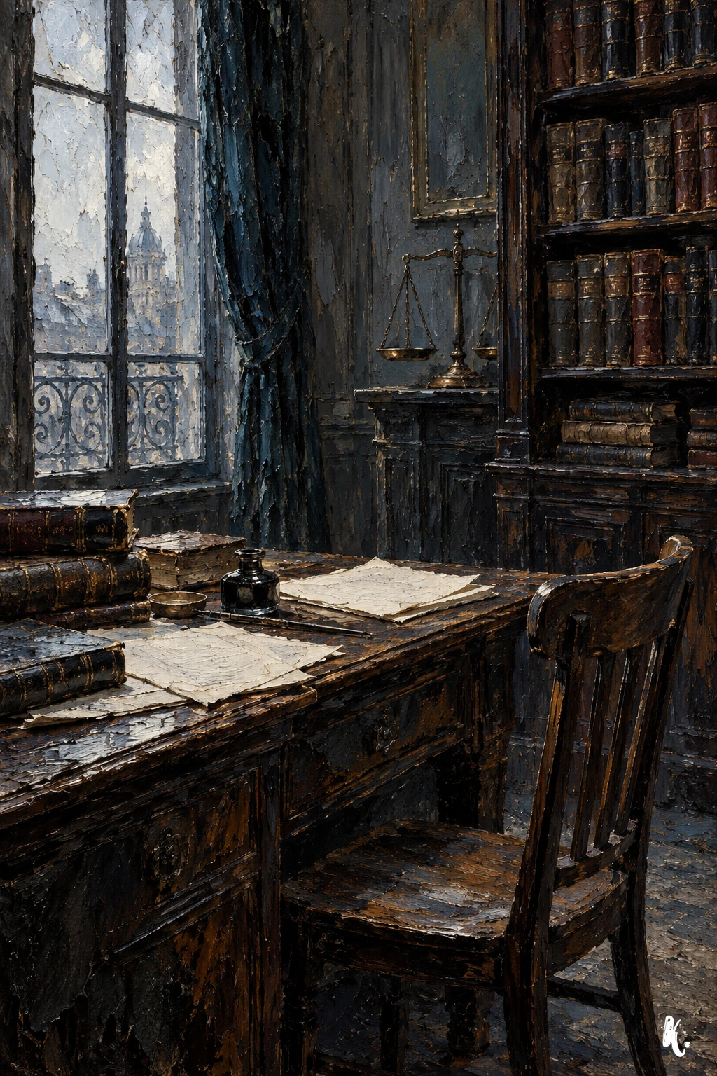 Des livres de droit dans un bureau d’étude ancien