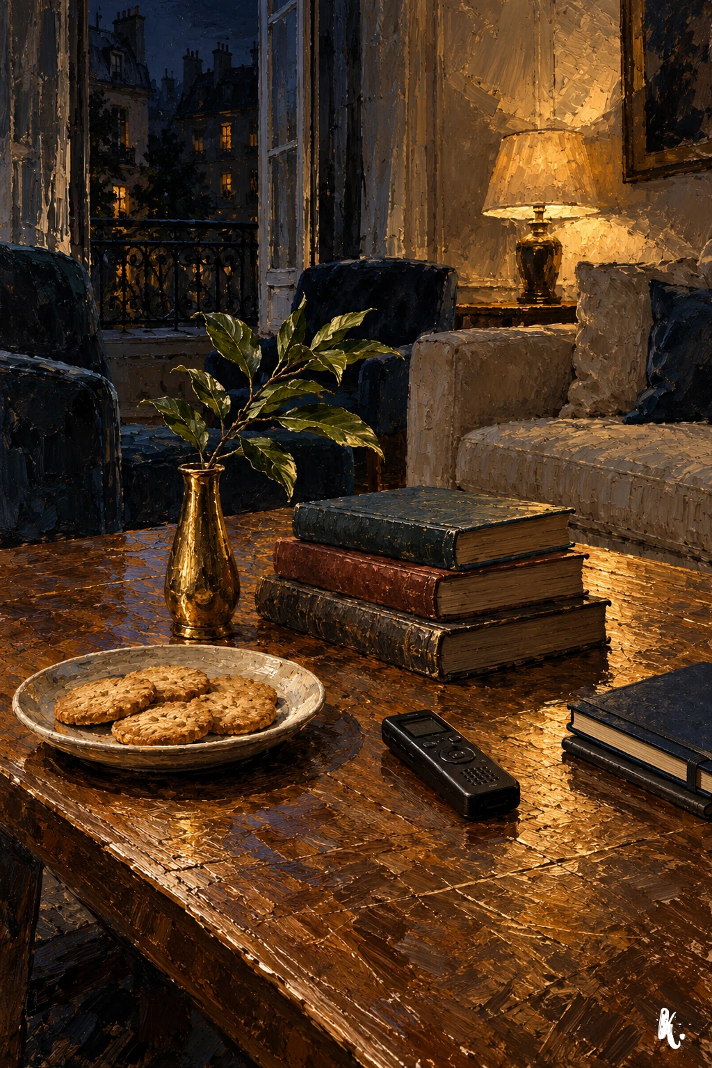 L’enregistreur éteint et les biscuits restent sur la table