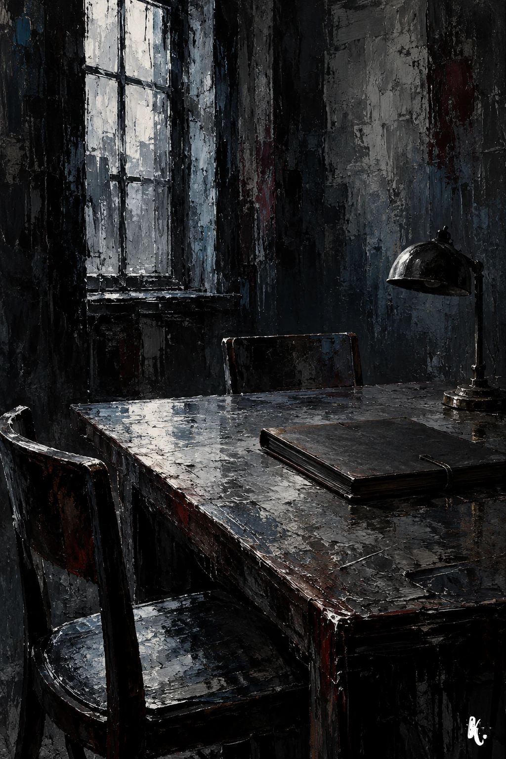 Des chaises vides devant une table de travail