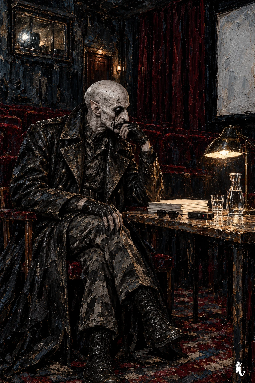 Orlok immobile derrière un rideau fermé