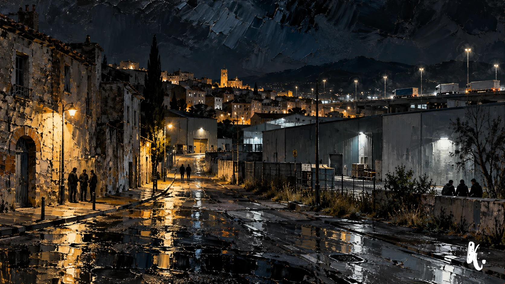 Rue périphérique nocturne de Perpignan