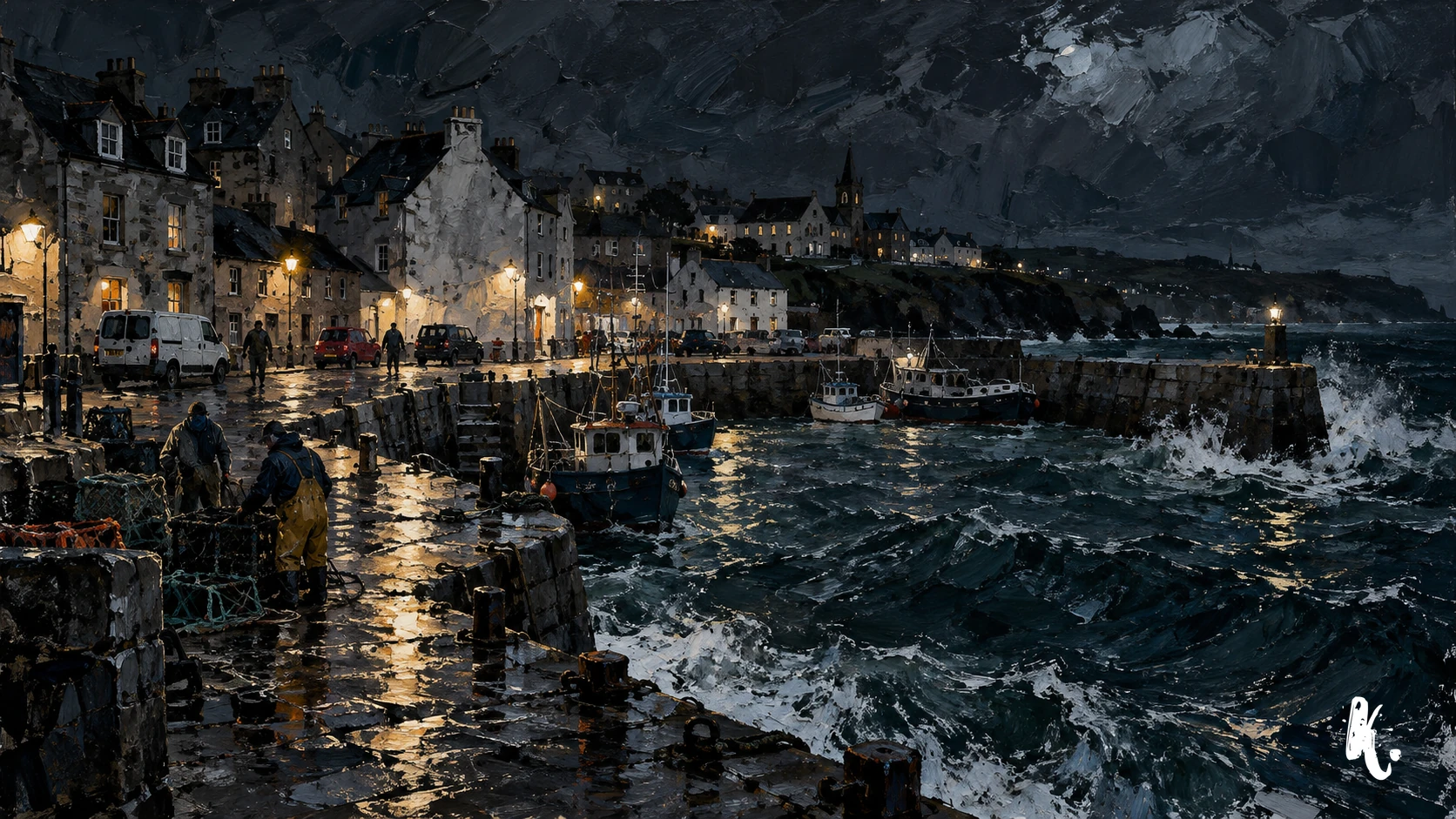 Port et côte bretonne de nuit