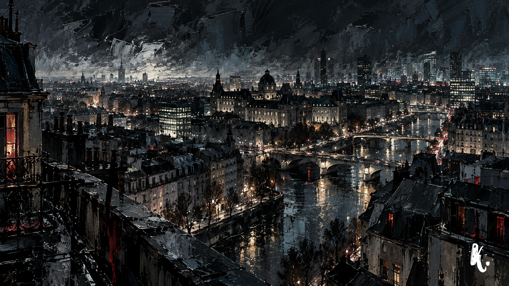 La Praxis parisienne au-dessus de la ville nocturne
