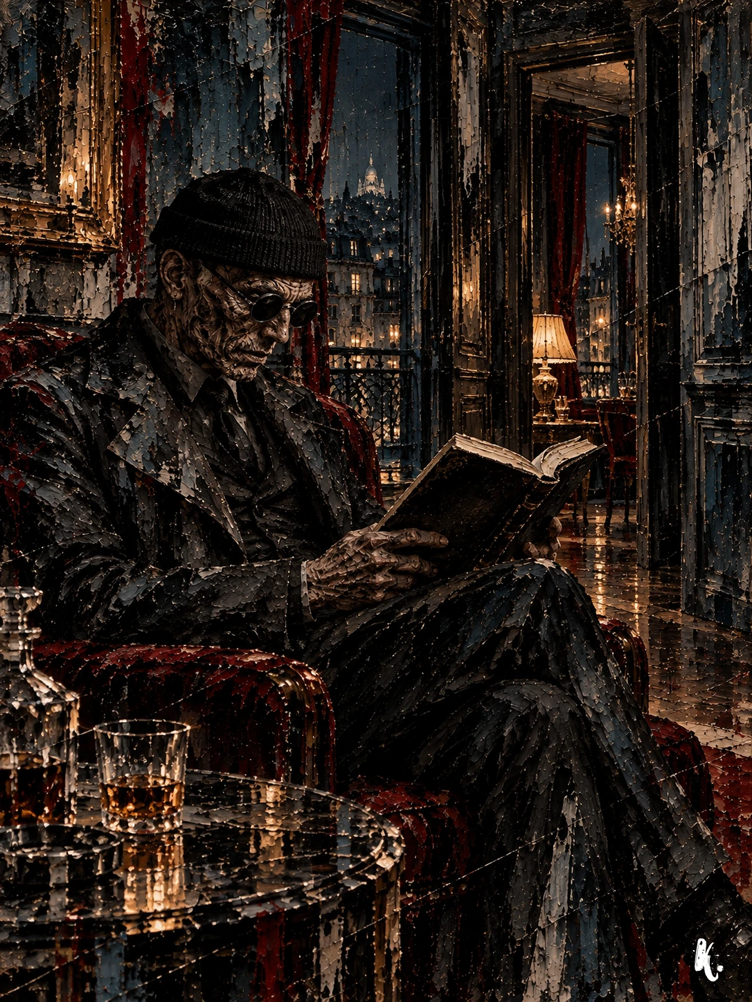 Bogdan lisant un livre sans titre visible