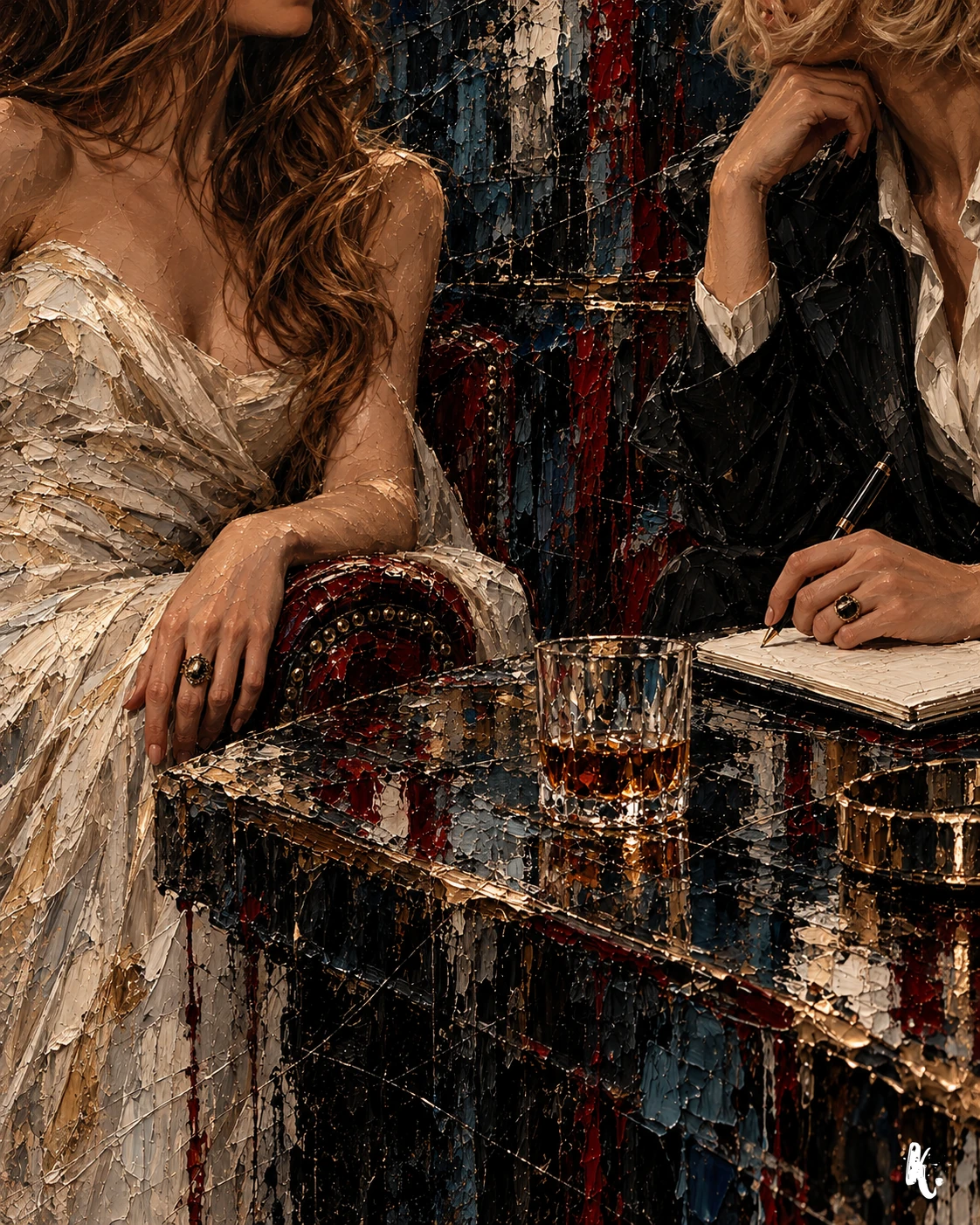 Deux mains séparées par l'ombre d'une table