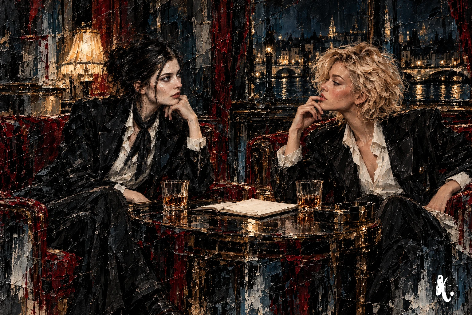 Flore et Babyface conversant dans un salon nocturne