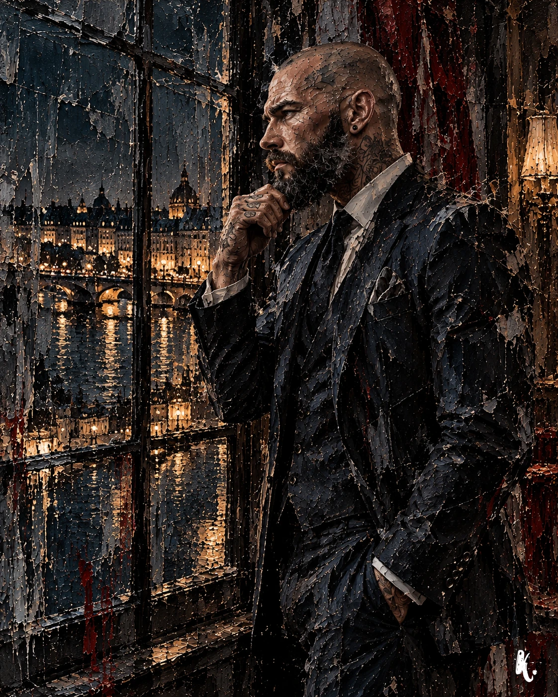 Raphaël de profil devant une fenêtre sur Paris la nuit.