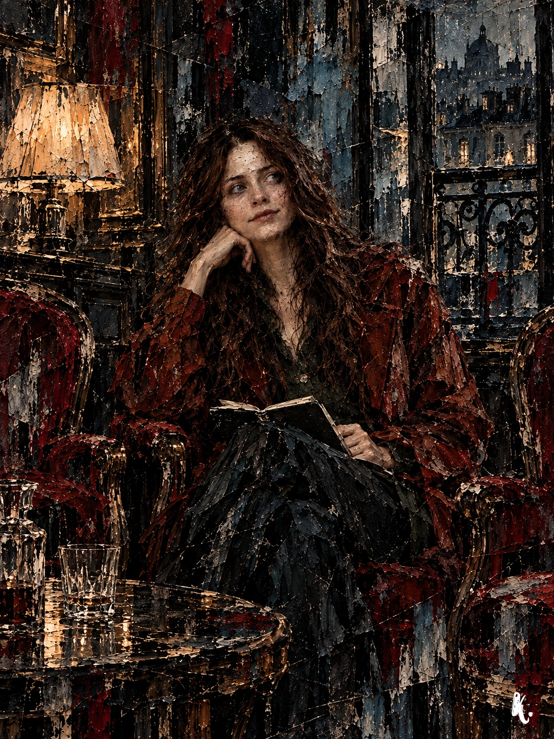 Rose à l'écoute dans un intérieur parisien nocturne