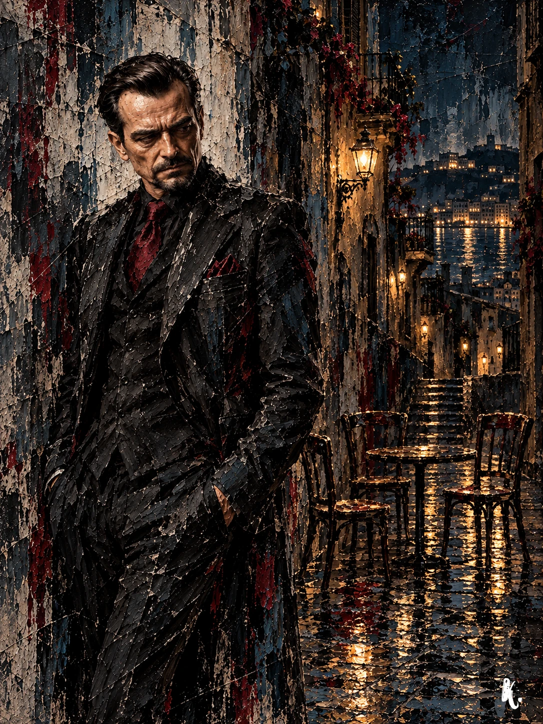 Vittorio seul dans une rue nocturne
