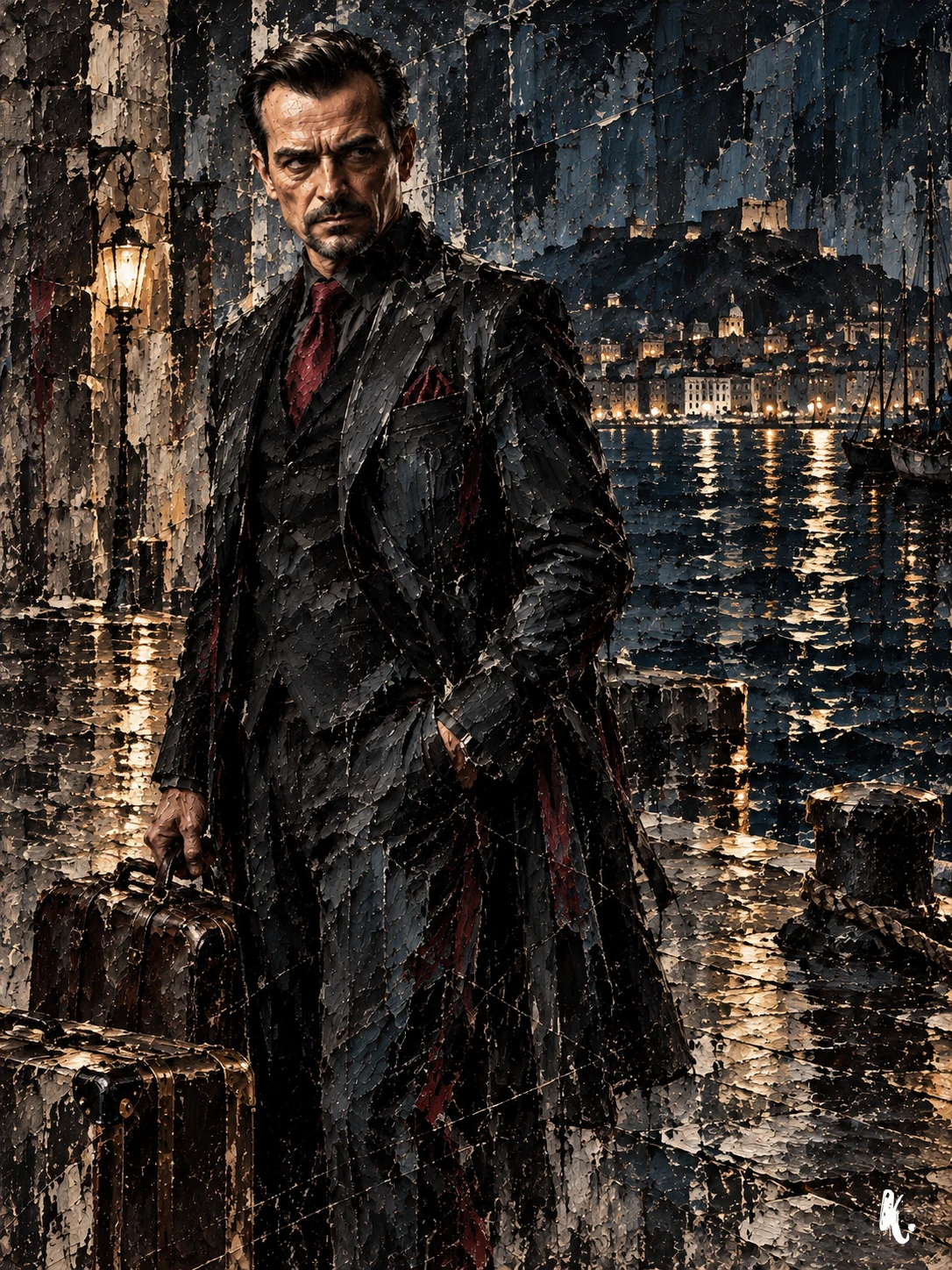 Vittorio près d’un quai nocturne